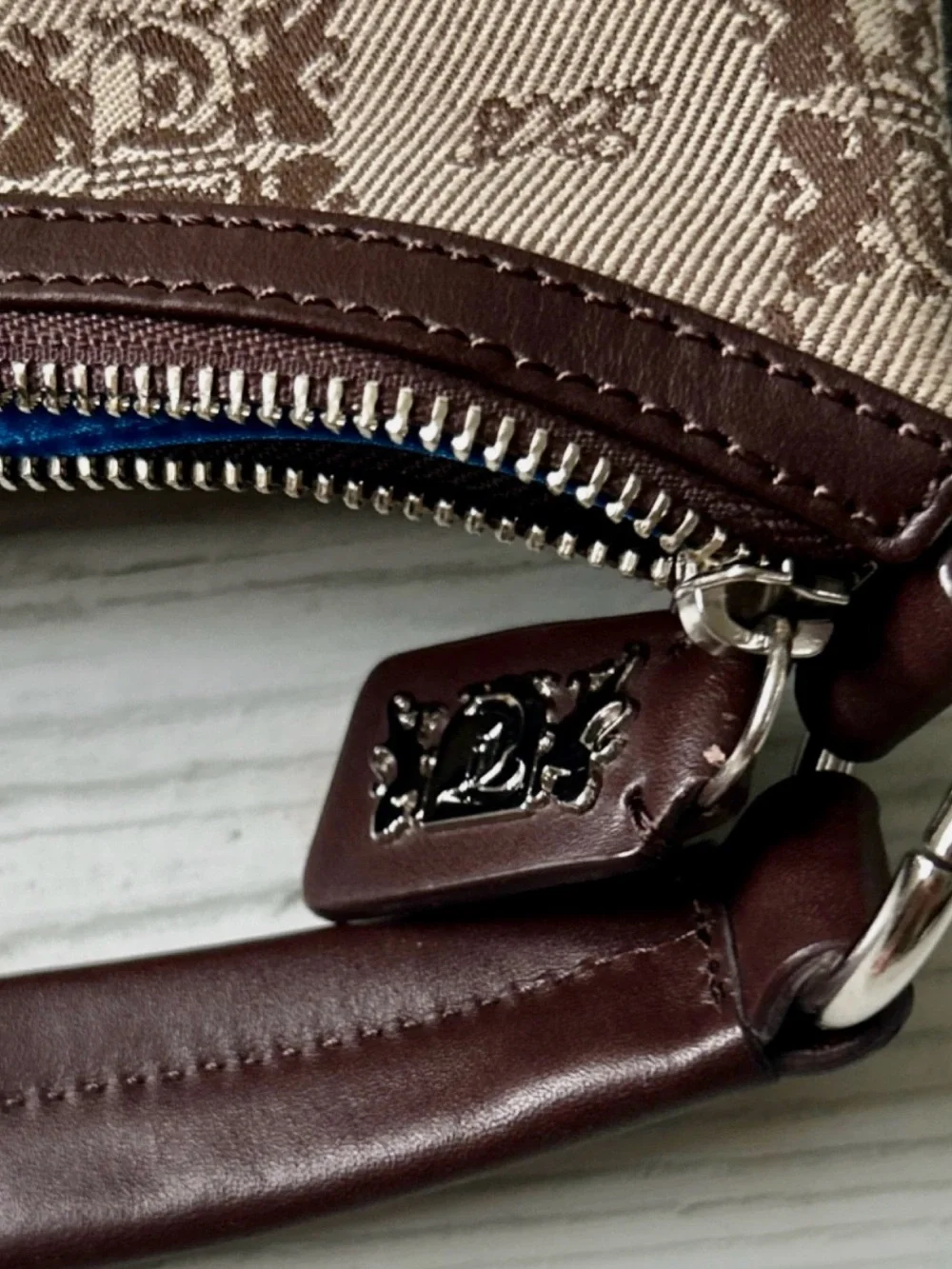 Y2K Brown Monogram Canvas & Brown Leather Shoulder Bag Leonello Borghi